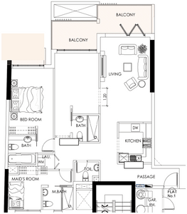 1 BR + Room + Maid