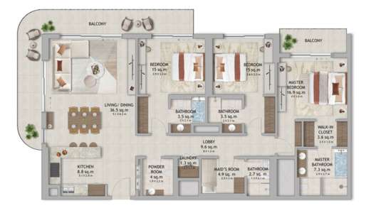 3 Bedroom with maid's room